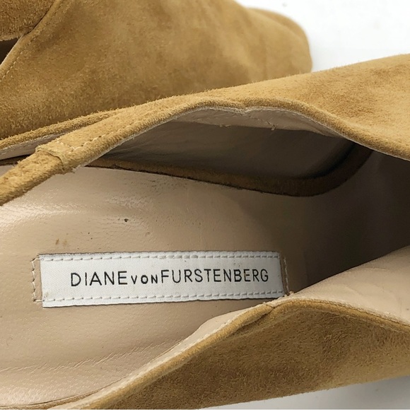 Diane Von Furstenburg Brown Suede Leather Sling Back Stiletto High Heels Size 7 - Picture 9 of 10